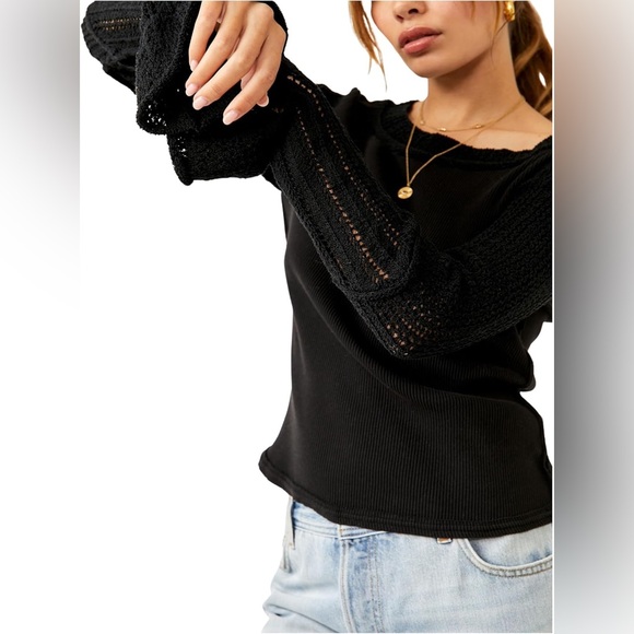 NWT Free People Cuffing Season Black Top Size XL - Picture 4 of 8